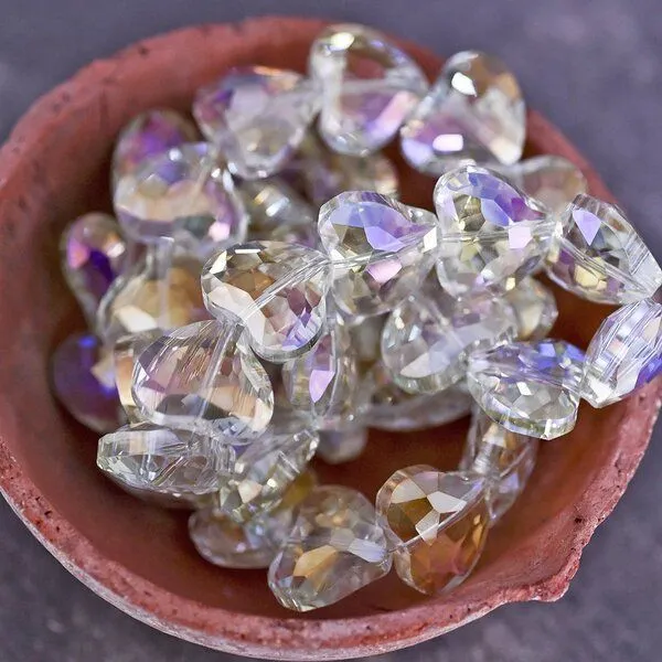 бусина, стекло, "сердце", граненая, цвет шампанского радужный, 16.5x19.5x9 мм