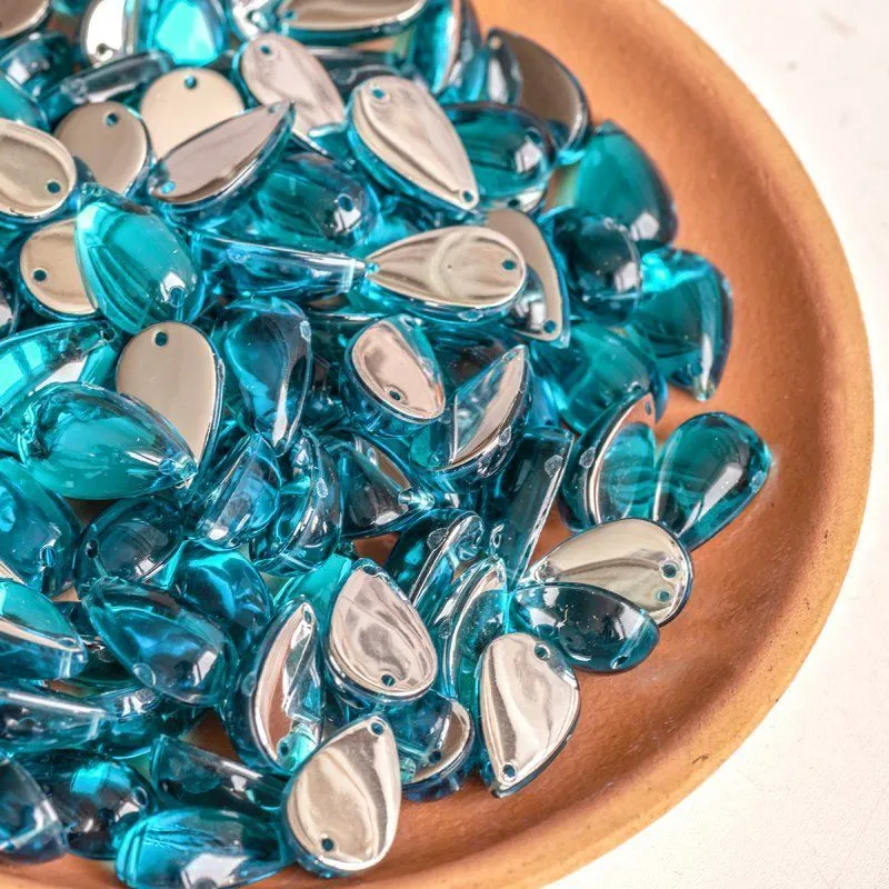 стразы пришивные "капля", акрил, цвет сине-зеленый, 15х9х6 мм