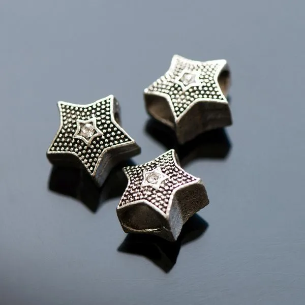 ес бусина металл "стар", стразы, цвет античное серебро/прозрачный, 10.5x10.5x7 мм