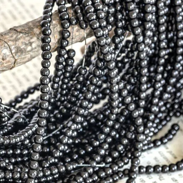 бусина, имитация жемчуга, стекло 4, цвет черный, 4 мм (уп 50+/-5 шт)