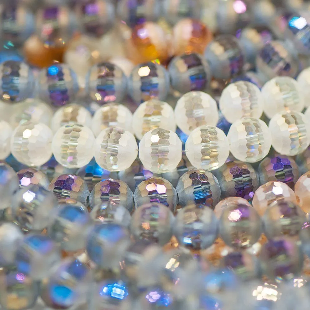 бусина, стекло 10, граненая, цветовой микс матовый/блестящий, 10 мм