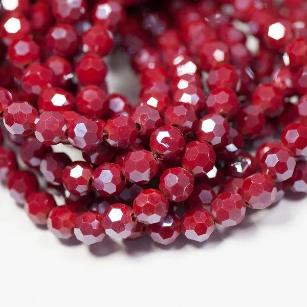 бусина, непрозрачная, граненая, стекло, цвет красный перламутровый, 8 мм