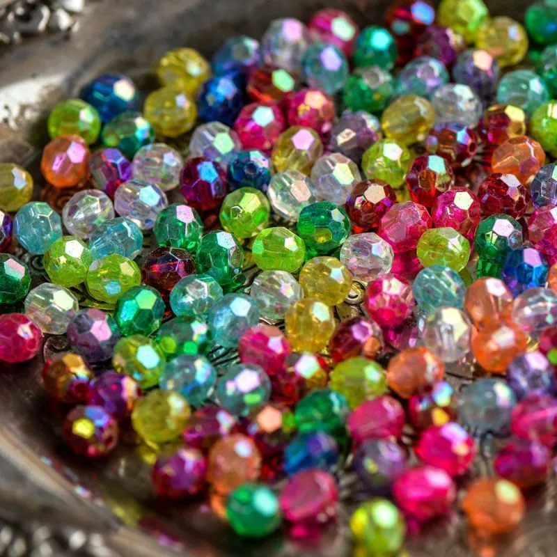 бусина, акрил 8, граненая, цветовой микс радужный, 8 мм