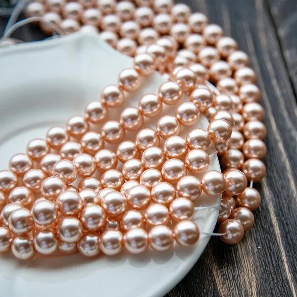 бусина, имитация жемчуга, стекло 10, цвет персиковый, 10 мм