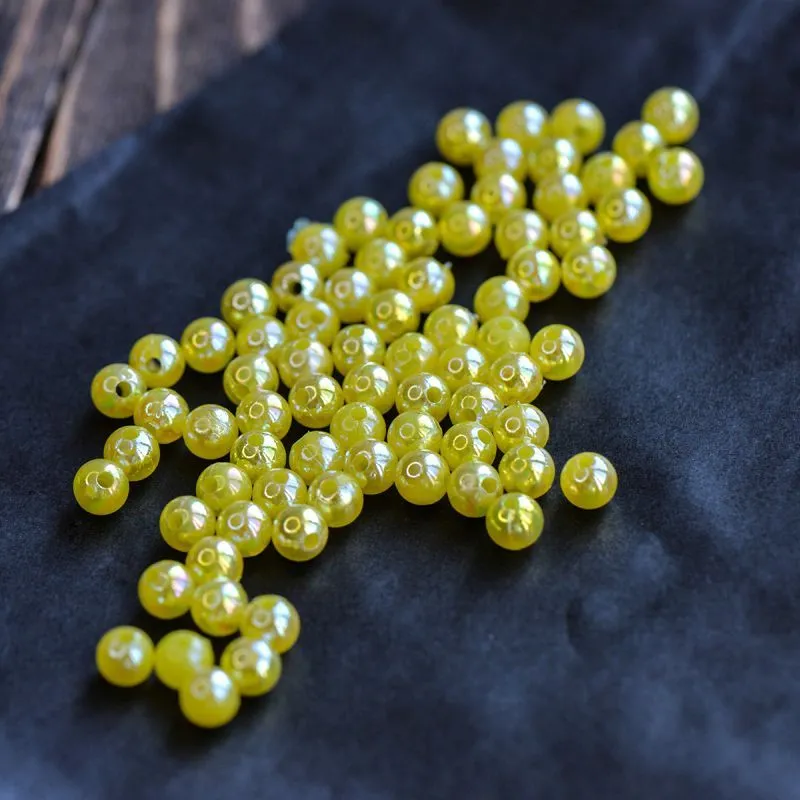 бусина, акрил 6, цвет желтый радужный, 6 мм (уп 30 +/-3 шт)