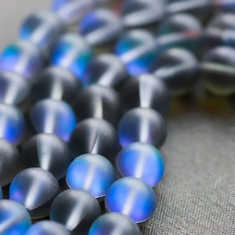 бусина, стекло "лунный камень", цвет синий, 10 мм