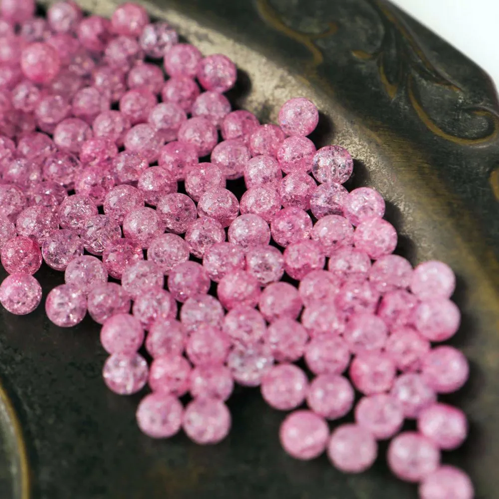 бусина, стекло "кракле", цвет теплый розовый, 6 мм