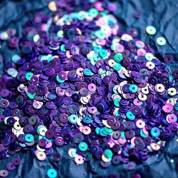 пайетки плоские, сиреневый яркий перламутр радужный, 4 мм