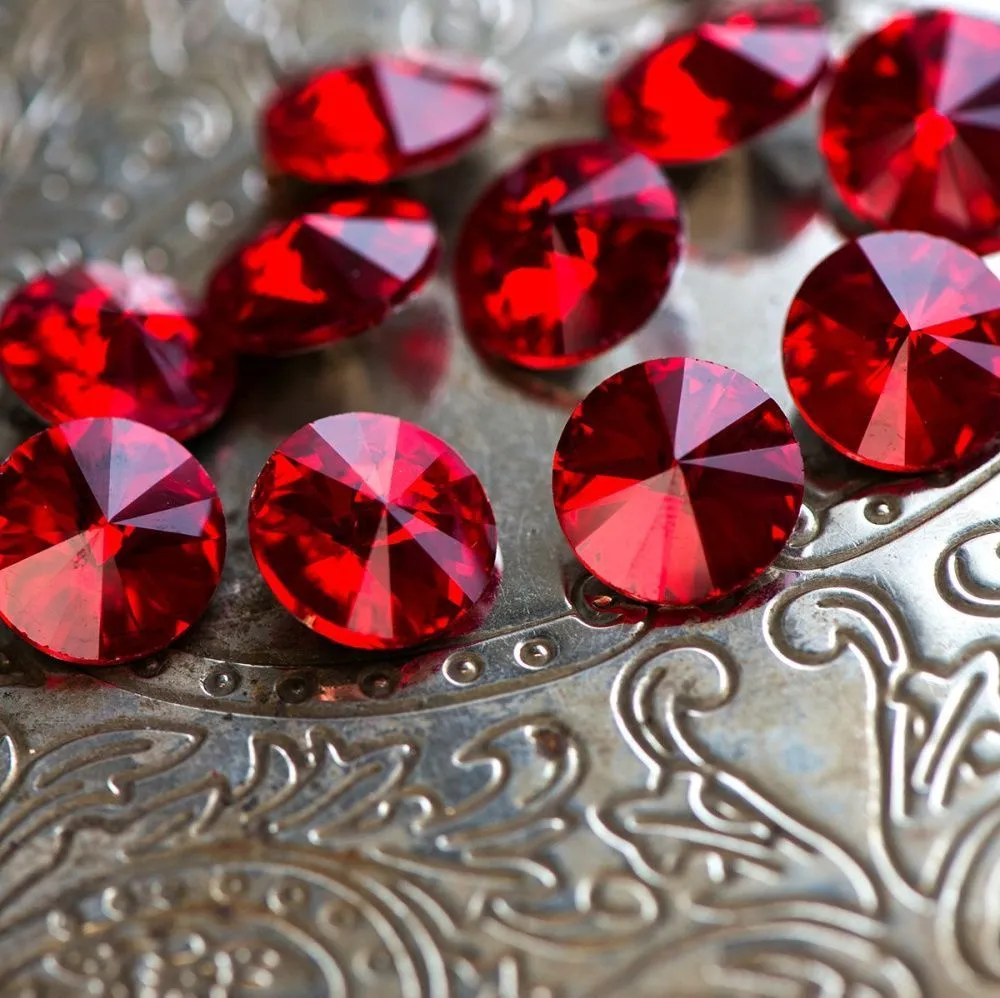 кабошон стекло риволи, цвет красный светлый, 14х7 мм