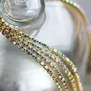 Цепочка "Стар", со стразами Cristal АВ, цвет золото, 2.5 мм, стразовая лента