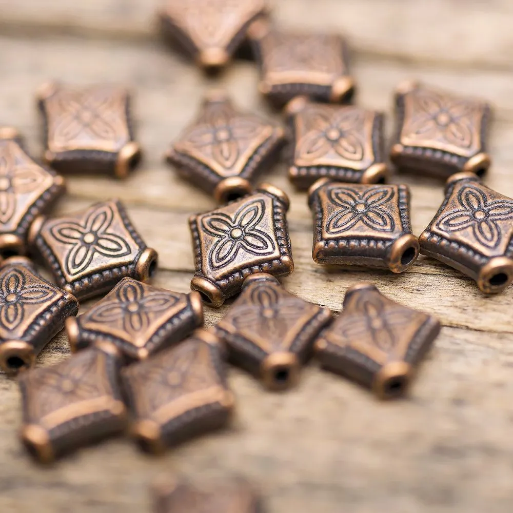 бусина, металл "ромб", цвет красная медь, 10х9х3 мм