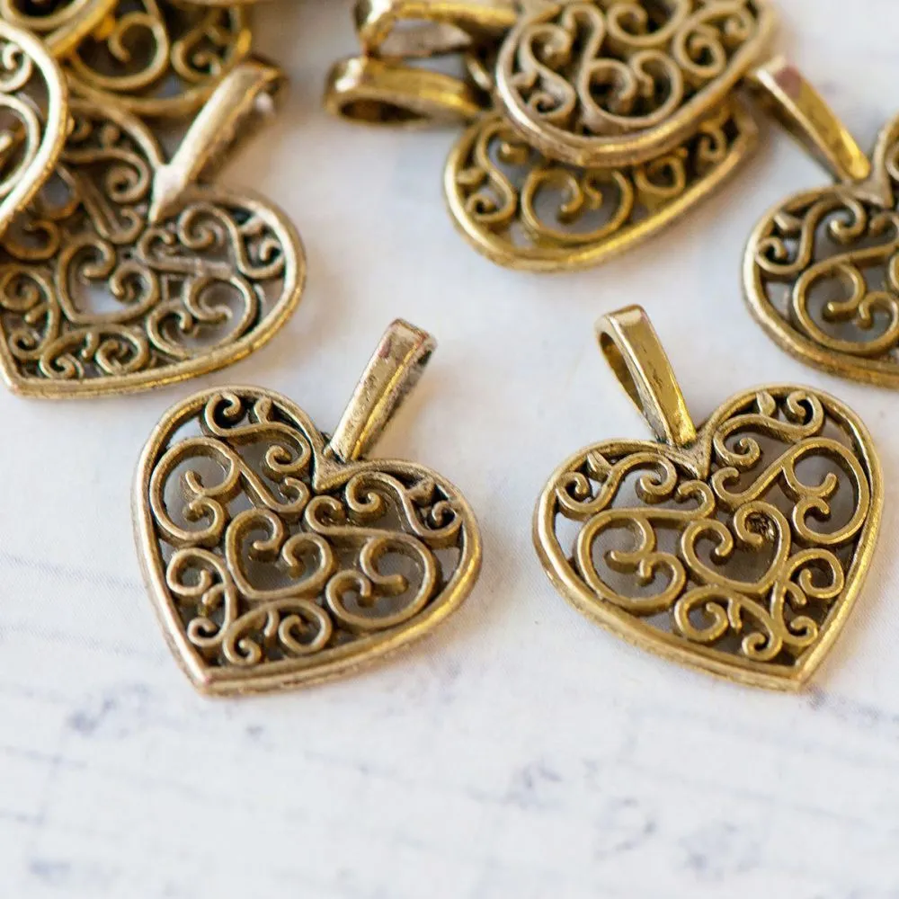 подвеска металлическая "сердечко", цвет античное золото, 16х14х2 мм