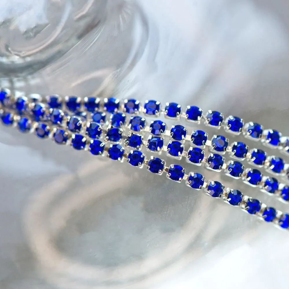 цепочка "стар", со стразами cristal, цвет серебро, 2.5 мм, стразовая лента