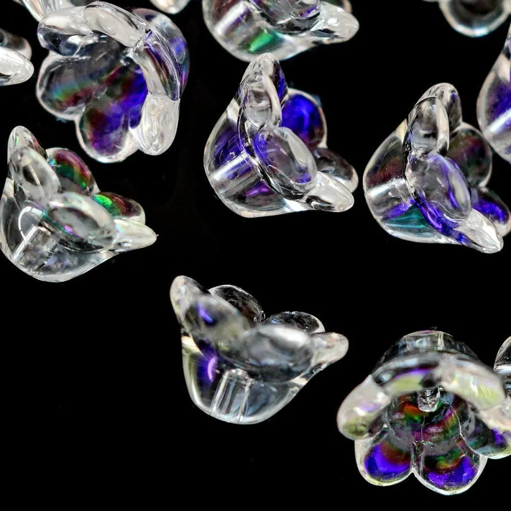 бусина "колокольчик", стекло, цвет белый ab, 12x8 мм