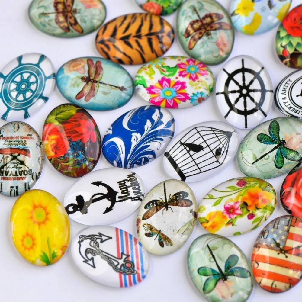 кабошон "микс-принт", стекло, мультиколор, 25х18х6 мм