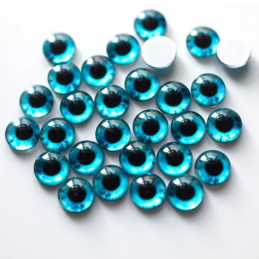 кабошон стеклянный "глаза", с принтом, цвет голубой, 10х3.5 мм