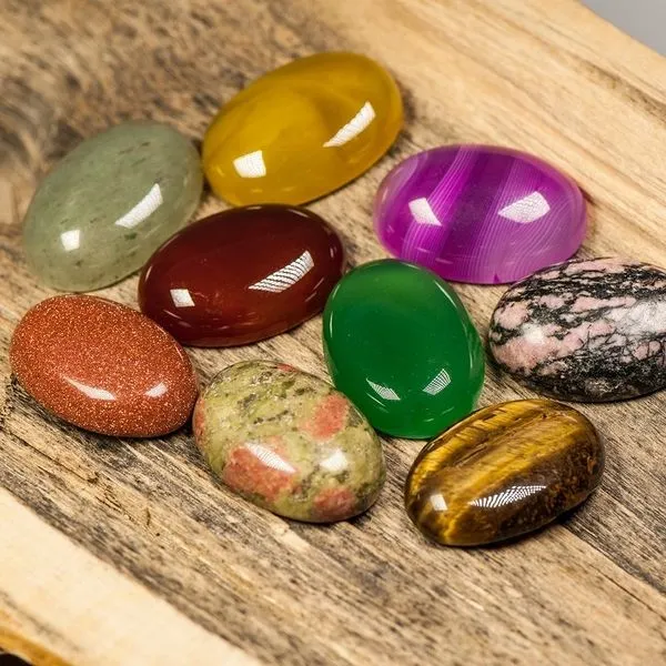 кабошон, микс из натуральных камней, 25x18x5-7 мм