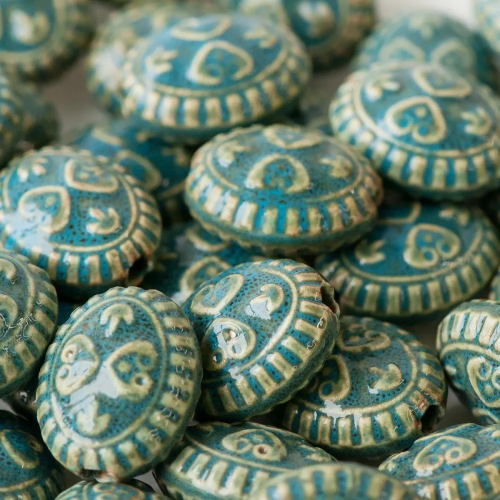 бусина, керамика "антик", овальная, цвет голубой, 20х23х13 мм