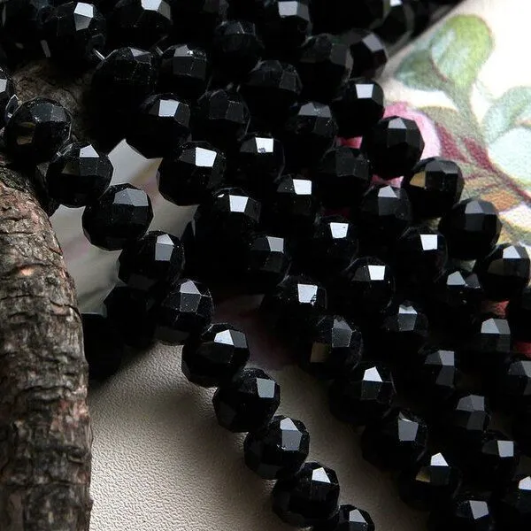 бусина, стекло абакус 10, граненая, цвет черный, 10х7 мм 