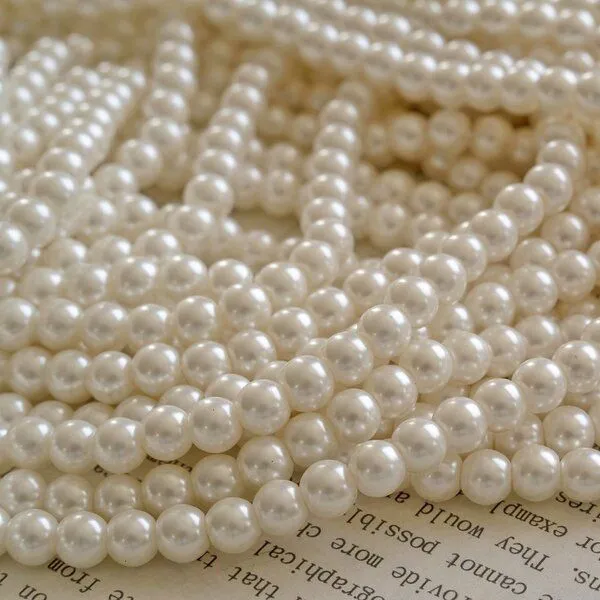 бусина, имитация жемчуга, стекло 6, цвет белый античный, 6 мм