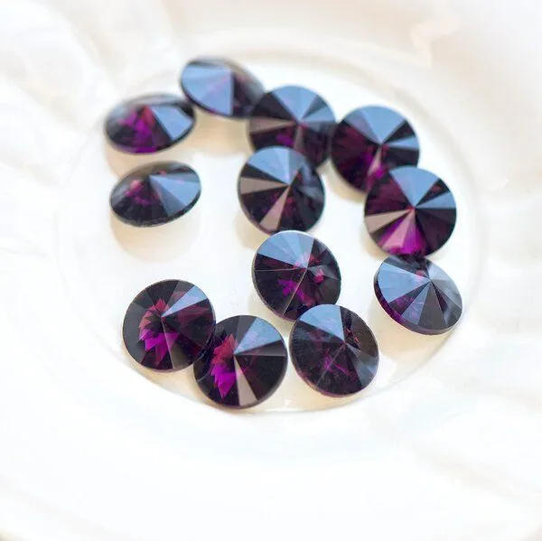 кабошон стекло риволи, цвет фиолетовый, 14х7 мм