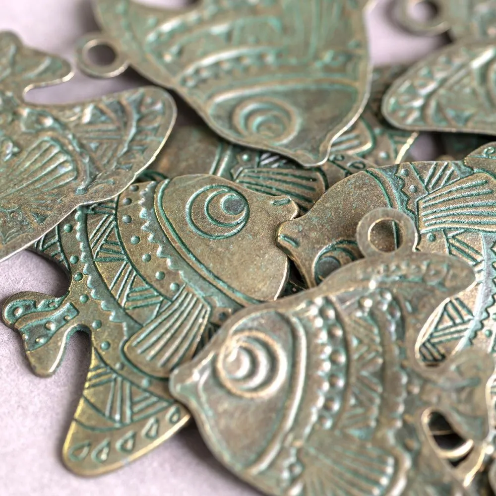 подвеска металлическая "рыба", цвет античная бронза/патина, 33x29х2 мм