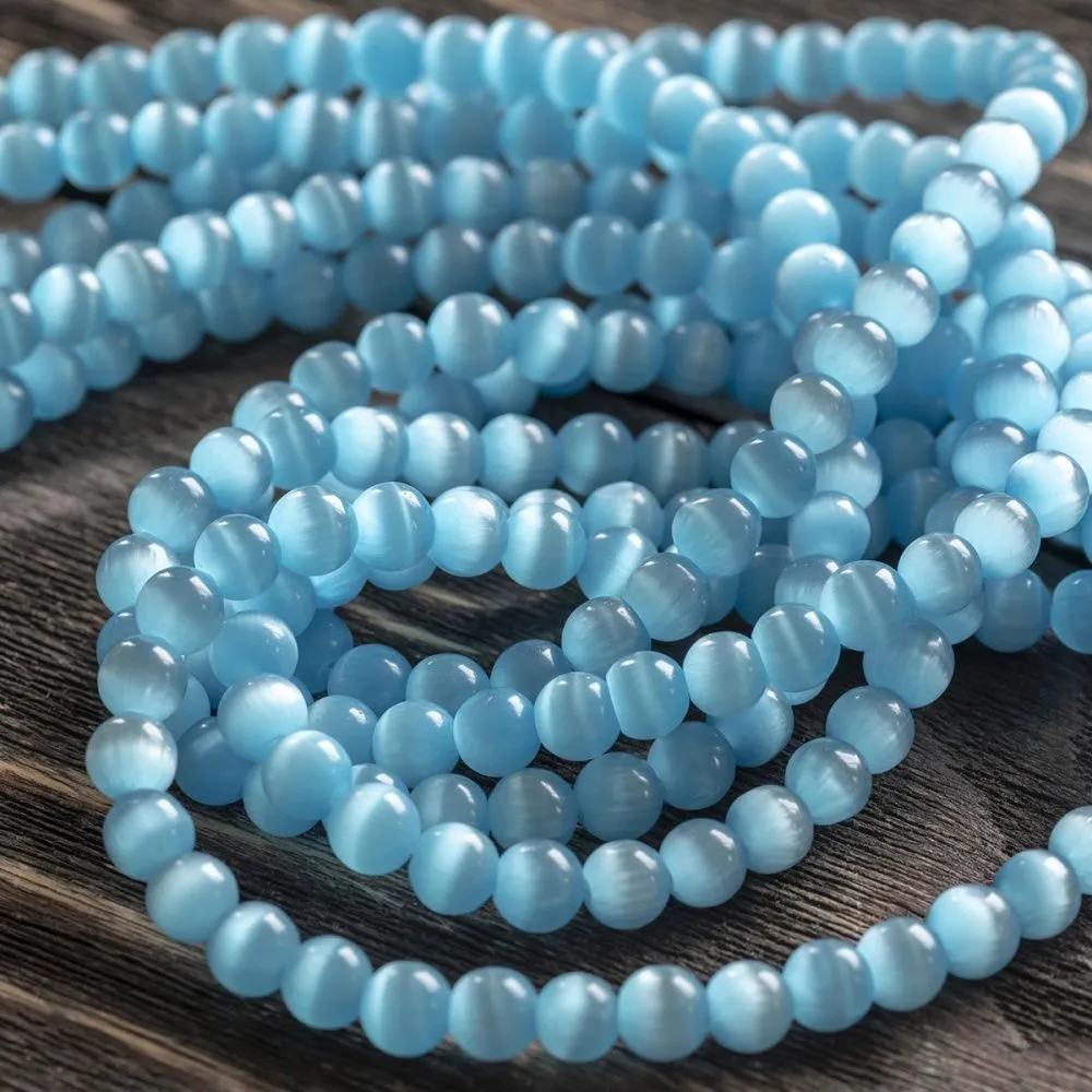 бусина "кошачий глаз", стекло, цвет яркий голубой, 5.5 мм