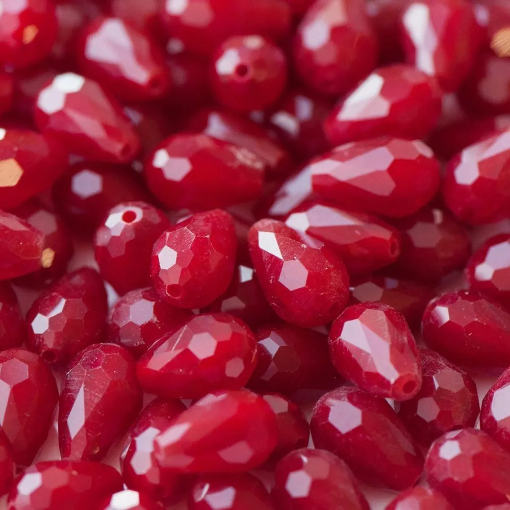 бусина, имитация нефрита, граненая, стекло капля, цвет красный, 11х8 мм