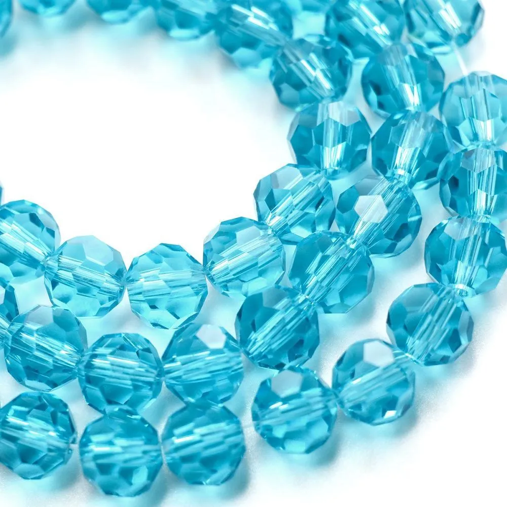 бусина, стекло 8, граненая, цвет небесно-голубой, 8 мм