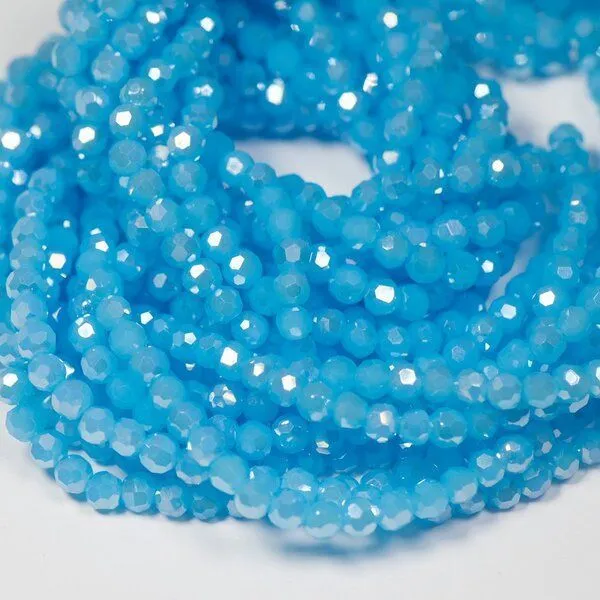 бусина, непрозрачная, граненая, стекло, цвет голубой перламутровый, 4 мм (уп 50+/-5 шт)