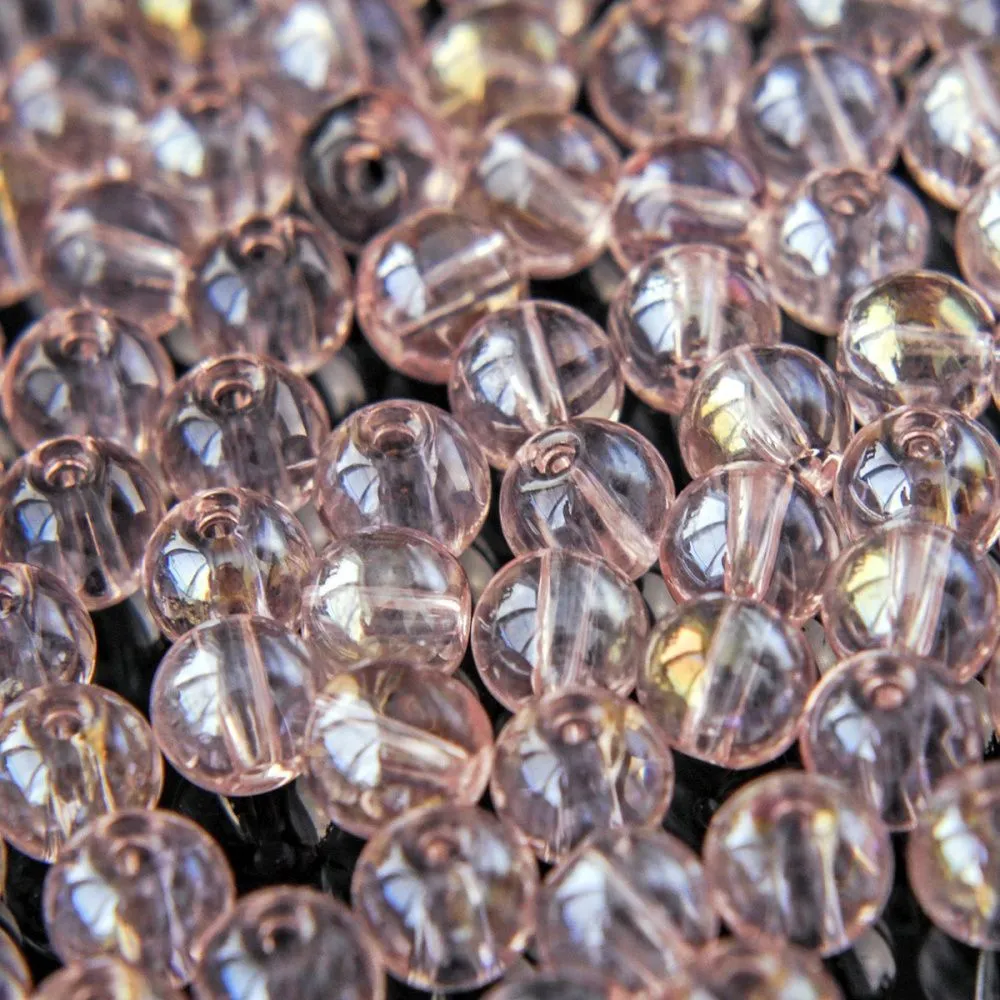 бусина, стекло 6, цвет розовый ав, 6 мм