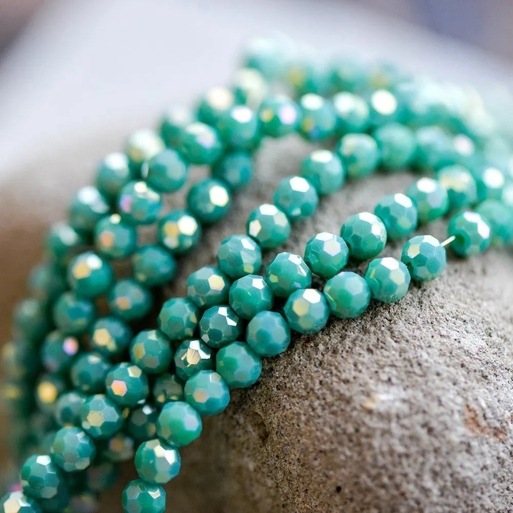 бусина, непрозрачная, граненая, стекло, цвет бирюзовый перламутровый, 4 мм (уп 50+/-5 шт)
