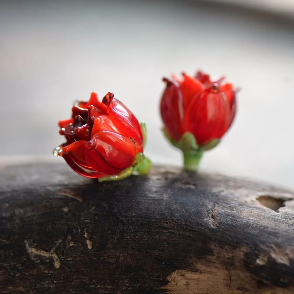 бусина, мурано "колокольчик садовый", красный, 22х15 мм