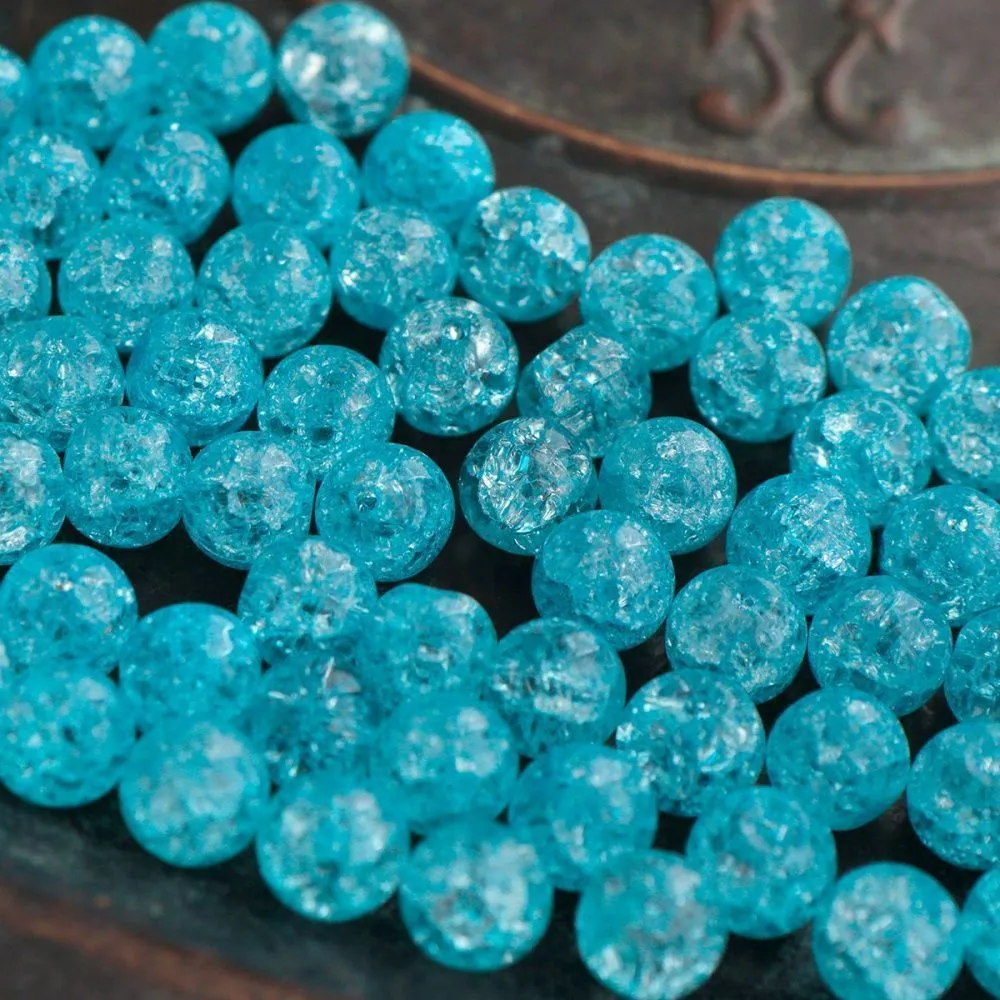 бусина, стекло "кракле", цвет светло-бирюзовый, 8 мм