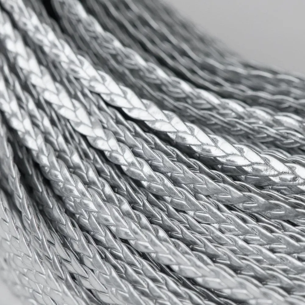 шнур-косичка из искусственной кожи, цвет серебристый, 5х2 мм