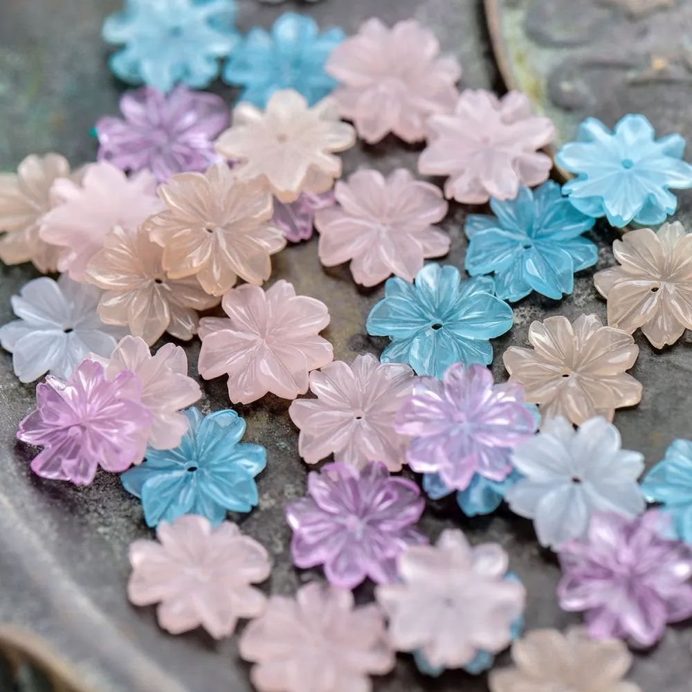 бусина, смола "хризантема", пастельный микс, 14.5x14.5x3 мм