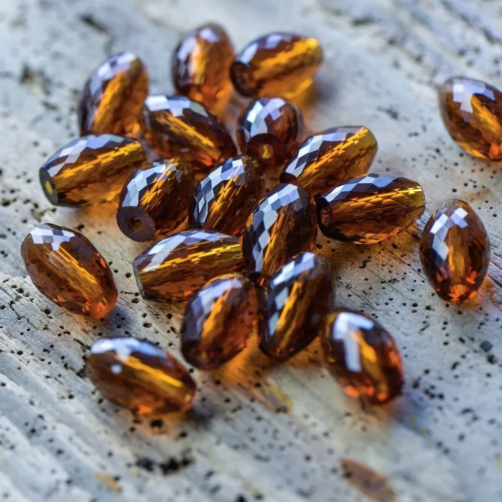бусина, стекло овальная, граненая, цвет коньячный, 11.5x8 мм