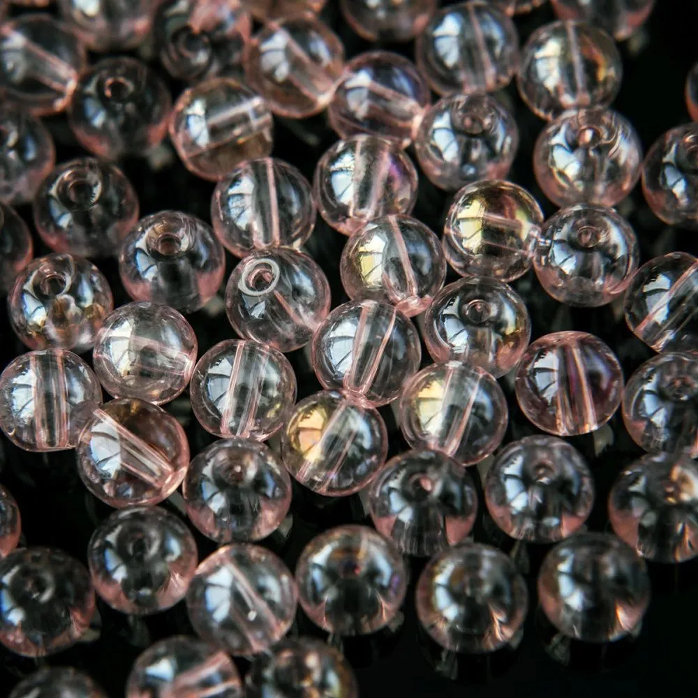 бусина, стекло 6, цвет розовый ав, 6 мм