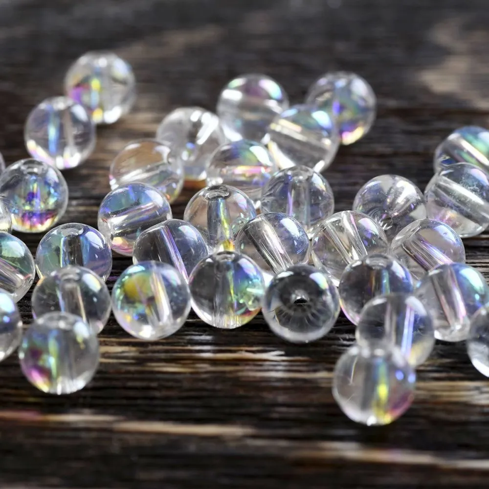 бусина, стекло 8, цвет прозрачный/бензиновый, 8 мм