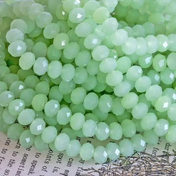 бусина, имитация нефрита, стекло абакус, цвет зеленый, 8х6 мм
