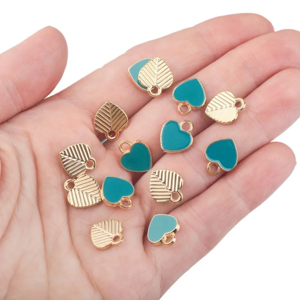 подвеска металл "сердечко", эмаль, цвет тиффани, 12x10x2 мм