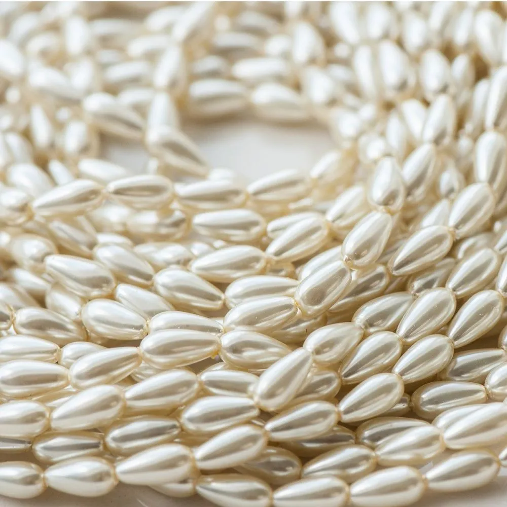 бусина, имитация жемчуга "капля", стекло, сливочный, 8х4.5 мм (уп 20 +/-3 шт)