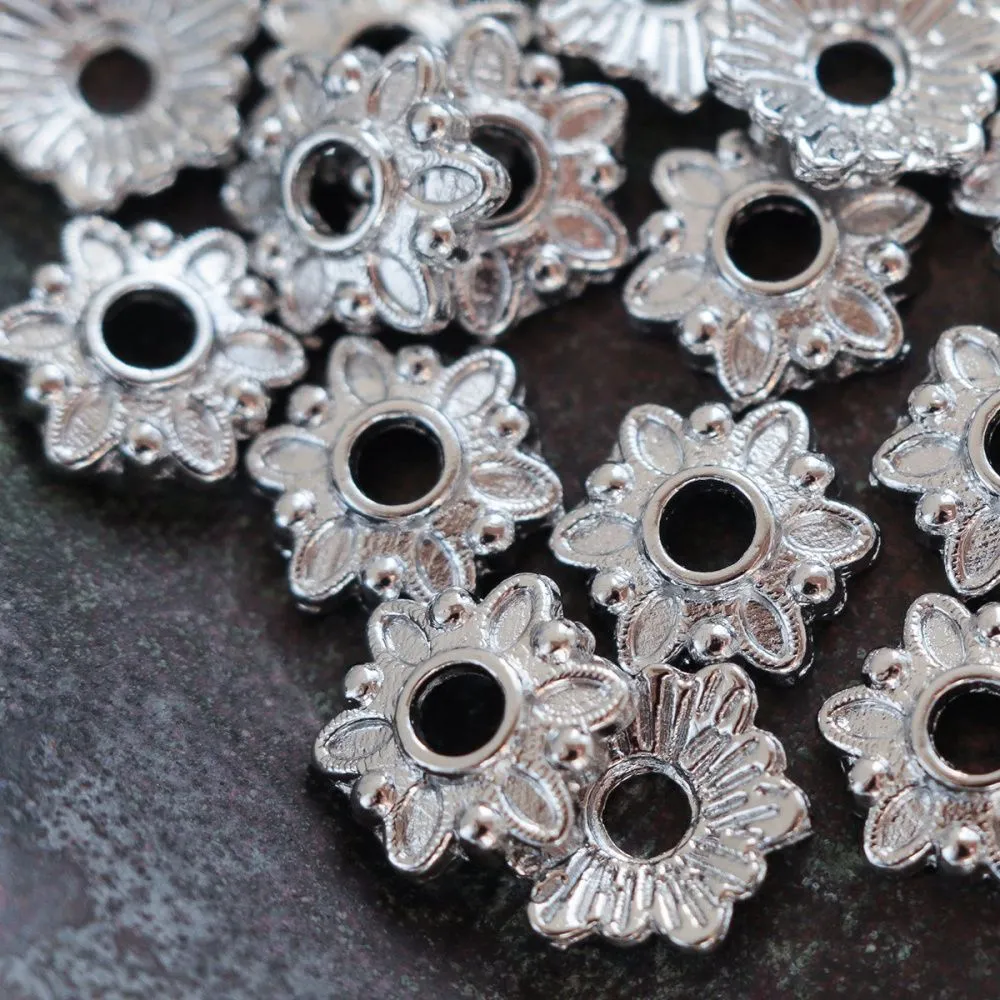 шапочка для бусин "лён", цвет платина, 7x7x2 мм