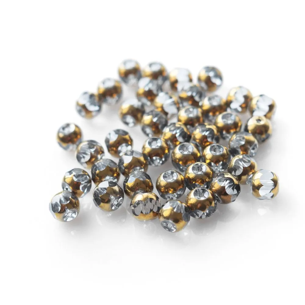 бусина, стекло, граненая, цвет прозрачный/золото, 8 мм