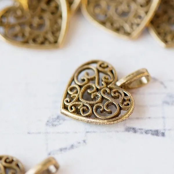 подвеска металлическая "сердечко", цвет античное золото, 16х14х2 мм