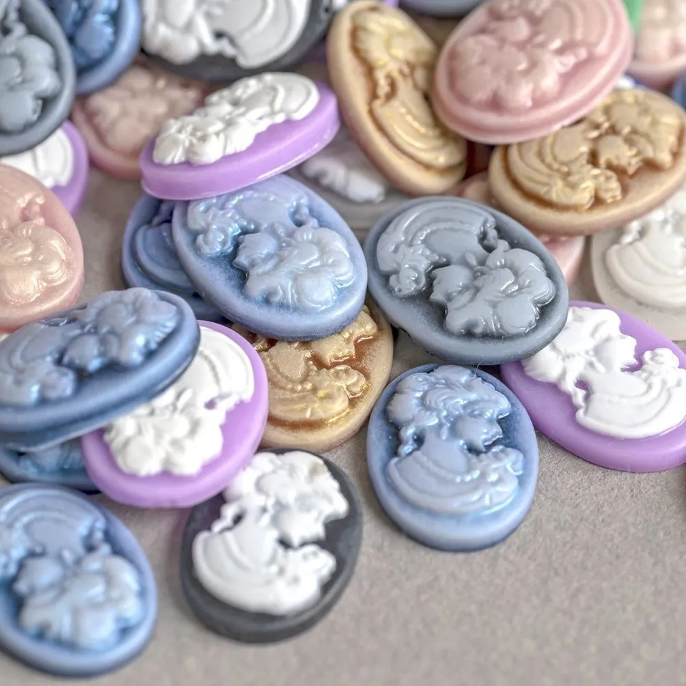 кабошон акриловый "камея", цветовой микс, 13х18 мм