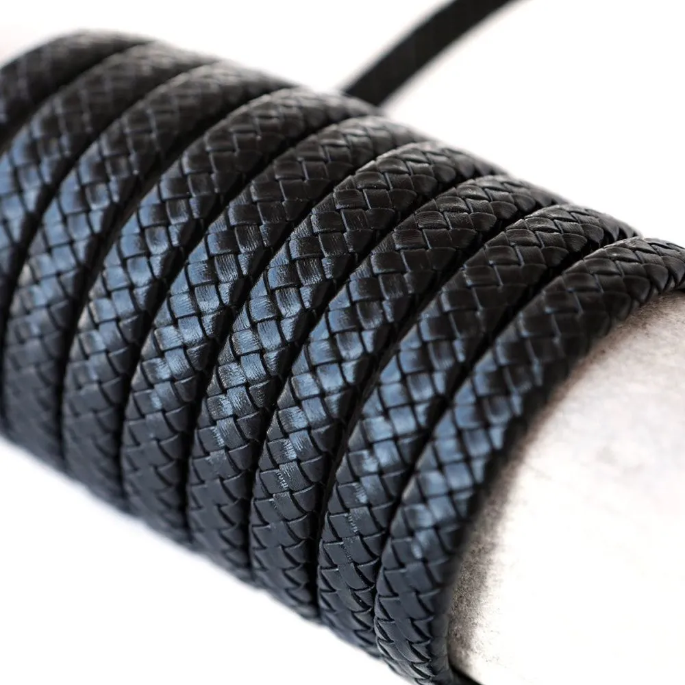 шнур кожаный плоский, плетеный, цвет черный, 10х5 мм