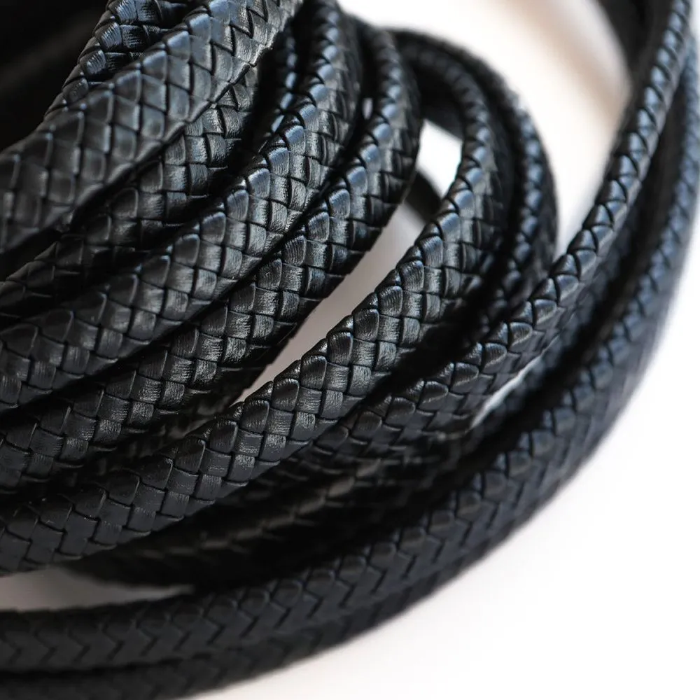 шнур кожаный плоский, плетеный, цвет черный, 10х5 мм