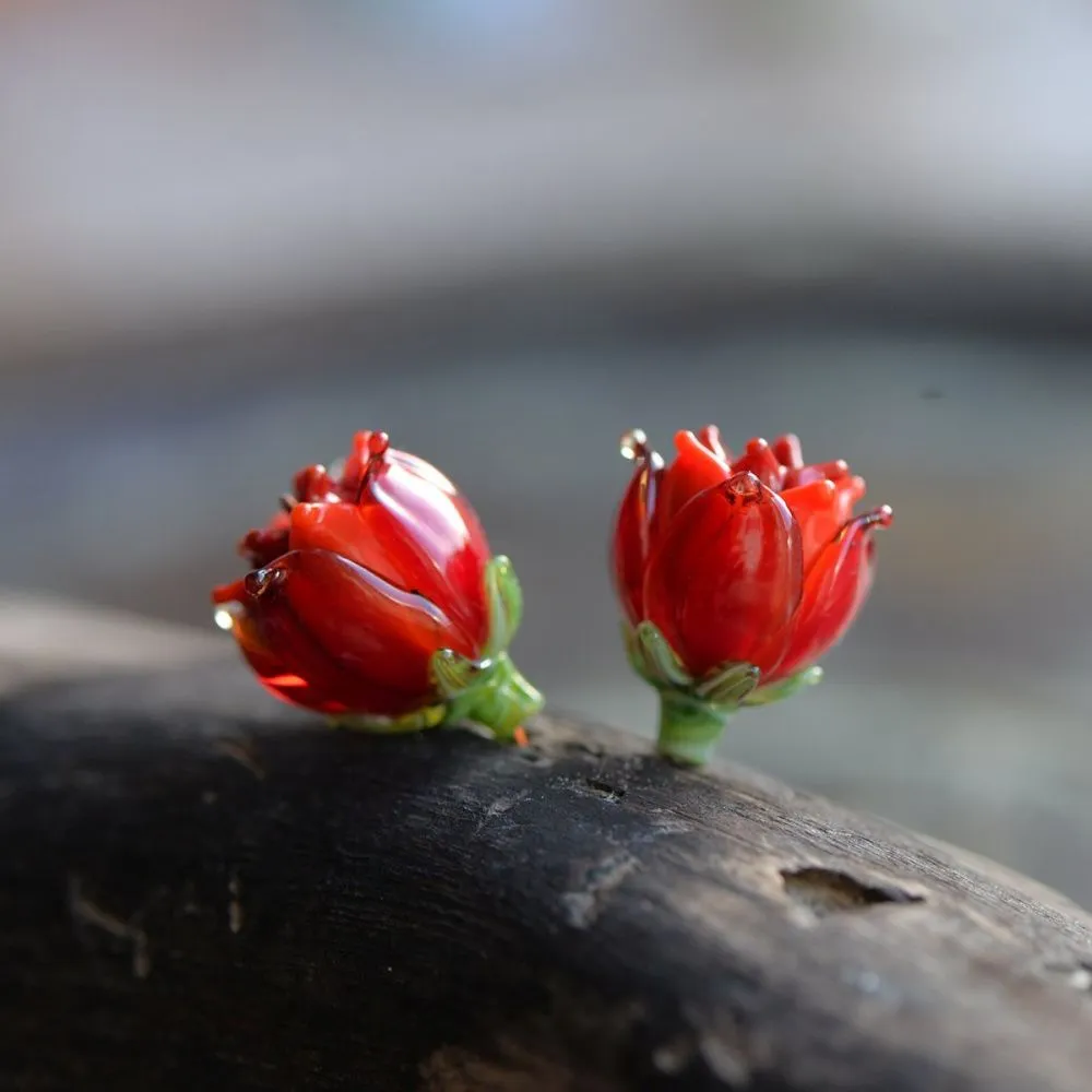 бусина, мурано "колокольчик садовый", красный, 22х15 мм