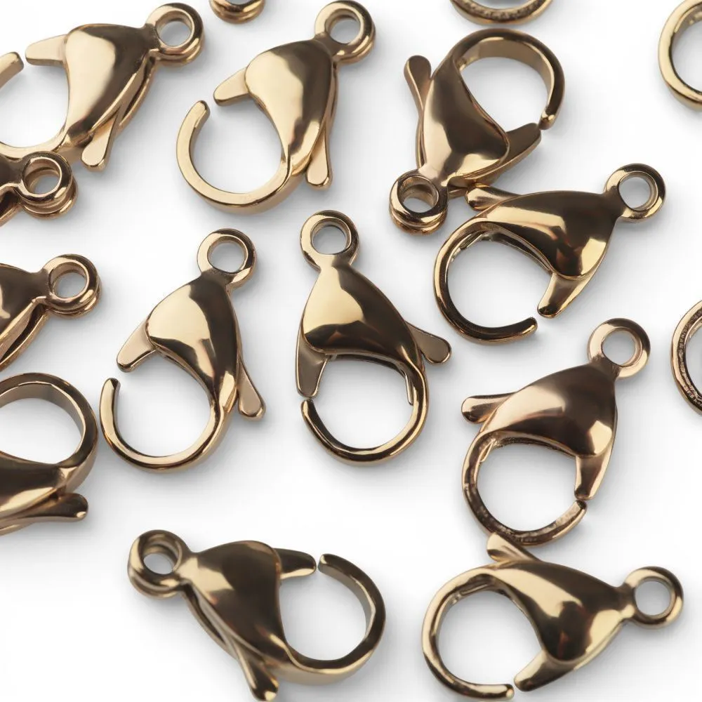 замочек-лобстер, 304 stainless steel, позолота, 15x9x4-4.5 мм